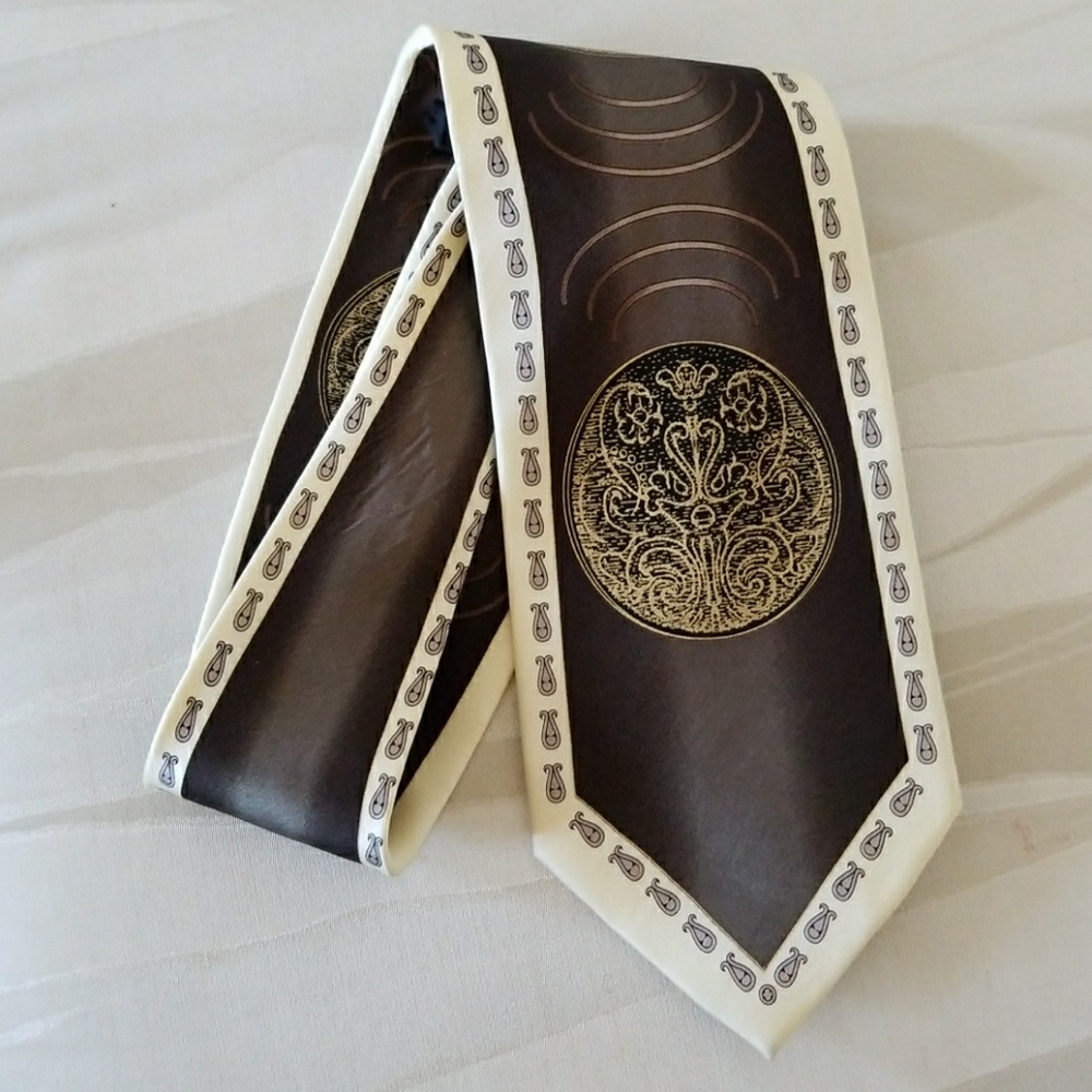 Di Moggio Silk Tie Art Deco Pattern Taupe Gold